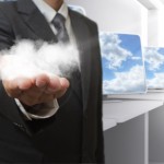 business man hand shows cloud network concept