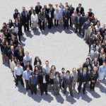 Portrait of smiling business people forming circle